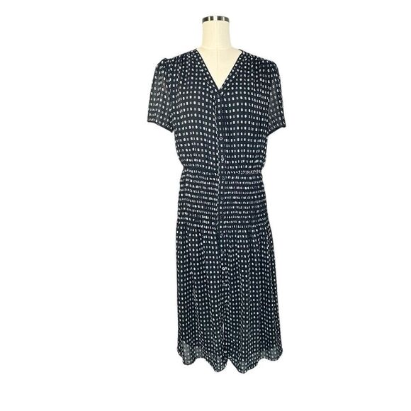 Anthropologie Current Air Dark Navy Swiss Dot Smocked Midi Dress| M - Picture 3 of 10